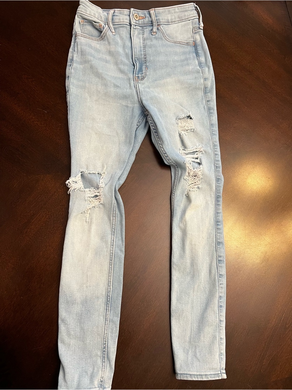 Hollister Light Blue Denim Jeans with Brown Leather Patch